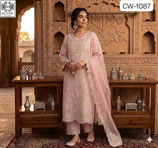 MUSHK 1087 By SHRADDHA DESIGNER 1087A To 1087C Series Designer Suits Heavy linen Pakistani stitched Dresses At Wholesale Price